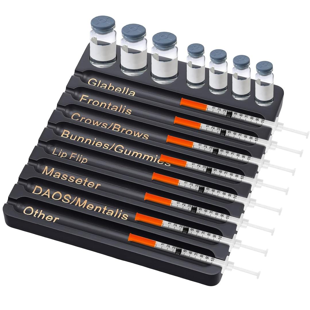 Geelin 1 Pc Aesthetic Practitioner Syringe Tray with 8 Slots Label Bamboo Vial Holder Syringe Preparation Tray, 2-in-1 Combination Medical Supply Storage for Aestheticians, Nurses (Classic,Black)