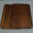 2 PCS 13 x 9 in Solid Acacia Wood Serving Trays Rectangular Wooden Serving Platters Natural Wooden Boards for Bar Coffee Party (Brown)