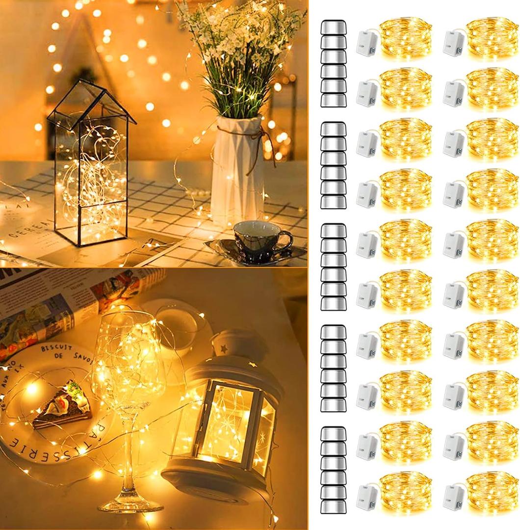 MUMUXI 20 Pack 7.2ft Fairy Lights Battery Operated String Lights, Mini LED Battery Powered Twinkle LEDs, Waterproof Copper Wire Firefly Lights for Mason Jars, Warm White