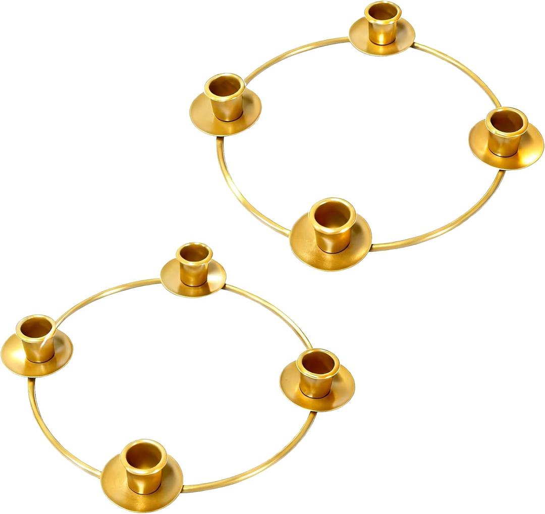 Advent Christmas Candle Holder Wreath Rings,Advent Table Decoration,Metal Advent Wreath Ring (2, Gold)