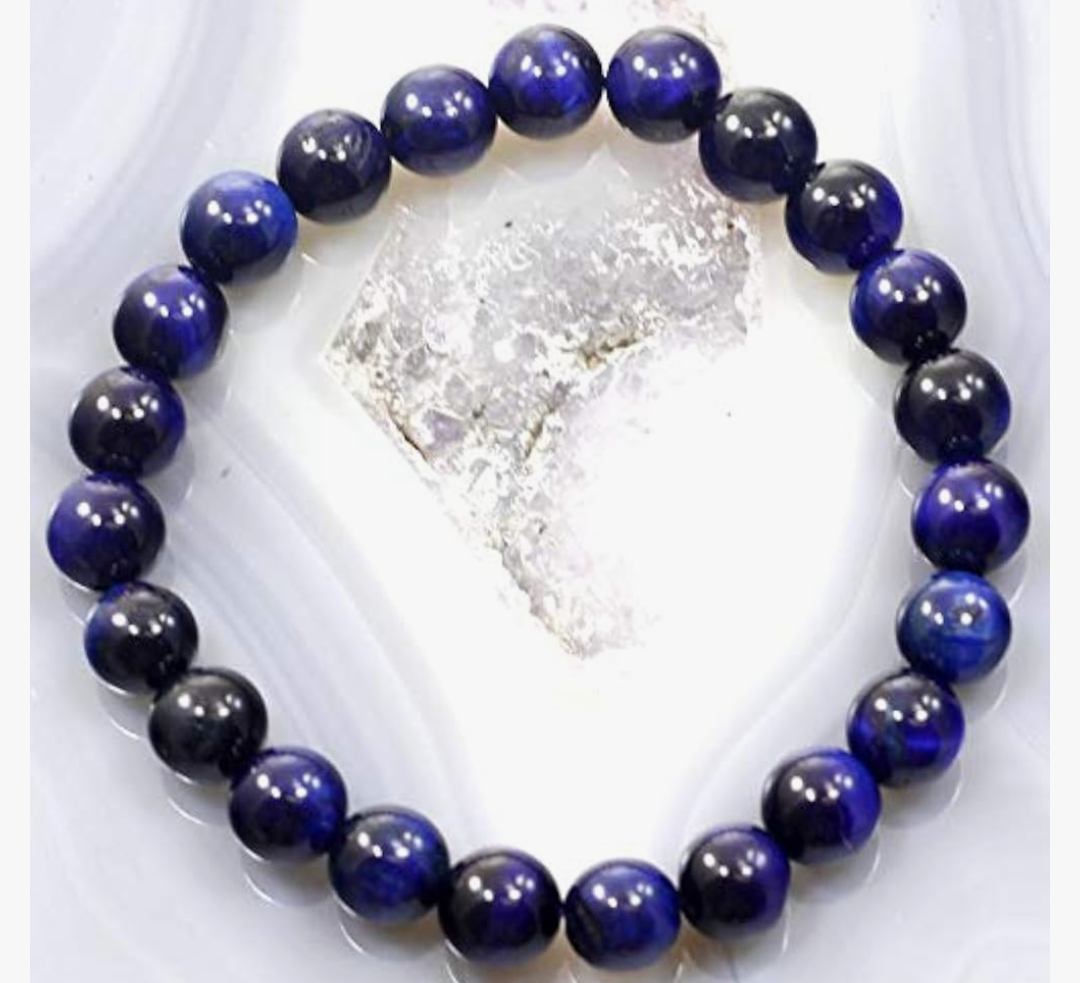 Jewelry Handmade Natural Gemstone Bracelet Navy Blue Tiger's Eye Round Beads 7.5" for Men,Women Stretch Healing Reiki Bangle | 8mm 