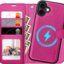 OCASE for iPhone 16 Case Detachable Wallet Case with Card Holder, 2 in 1 Pu Leather Flip Folio with RFID Blocking Stand Wrist Strap Shockproof Phone Cover 6.1 Inch 2024, Rose