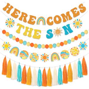 LARRAZABAL Here Comes The Son Baby Shower Banner, Here Comes the Son Baby Shower Decor Boy Boho Retro Sunshine 1st Birthday Party Supplies
