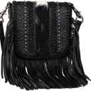 Montana West Fringe Purse Western Purses for Women Crossbody Bag (E2-floral Tooled With Hair-on Cowhide-black)