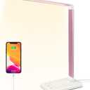 Led Desk Lamp, Desk Lamp with USB Charging Port, 5 Color Modes, 10 Brightness, Natural Light, Eye Caring Reading Lamp, Desk Light for Home Office, Table Lamp, Touch Control, Auto-Timer, Pink