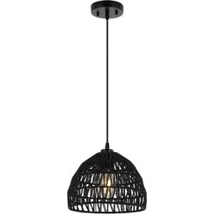 JONATHAN Y 10.25" Black Modern Bohemian Woven Rope LED Pendant Light Fixture, Adjustable Dome Ceiling Lamp for Kitchen Island, Rope Shade, Coastal Farmhouse Decor (JYL6513B)