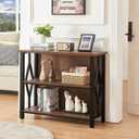 HOMISSUE Bookshelf, 3-Tier Rustic Short Bookshelf, Industrial Shelf Bookcase with Engineered Wood Shelves, Low Bookcase with Storage, Small Shelf for Living Room, Bedroom and Office, Rustic Brown