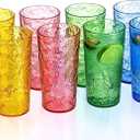 18oz Colorful Acrylic Glasses Drinkware (Set of 8), Ice-carved Design Stackable Shatter-Proof Plastic Cups, Reusable Plastic Drinking Tumblers, BPA-Free, Dishwasher-Safe (Multicolor)