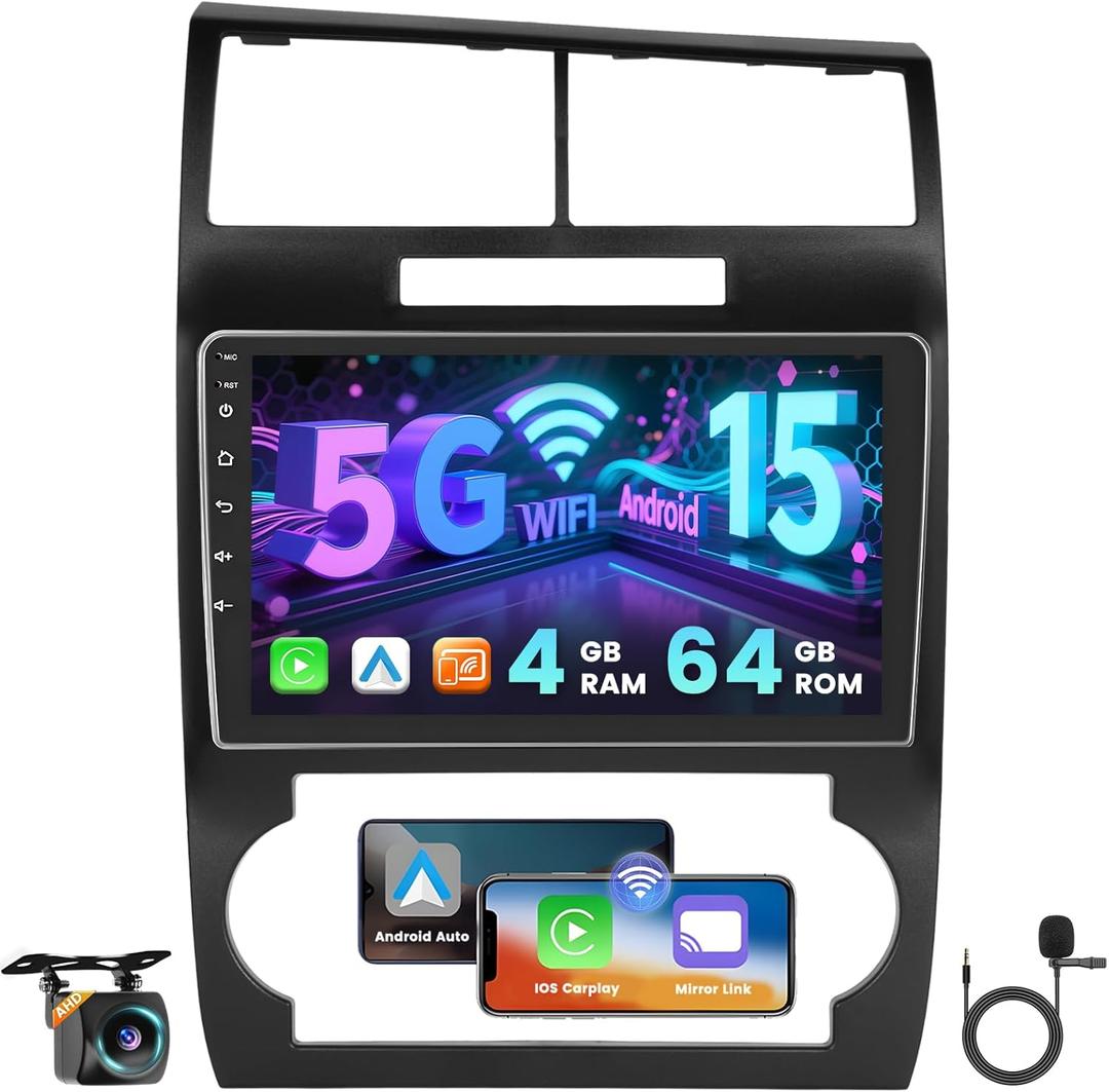 [4+64G] Hikity Android 15 Car Stereo for Dodge Charger/Magnum 2005 2006 2007 with Wireless Carplay Android Auto, 9'' ITouchscreen Radio Bluetooth Mirror Link GPS WiFi SWC AI DSP/FM/RDS/32EQ Backup Cam