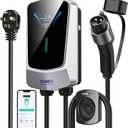 QIAO Level 2 EV Charger, Up to 40A Electric Car Charger, Wi-Fi Bluetooth APP Enabled EVSE, 4.3in Display, 25ft Cable, NEMA 14-50 Plug Charge Station Compatible with All SAE J1772 EV Models White | 4.3in Display, 25ft Cable, NEMA 14-50 Plug Charge Station Compatible with All SAE J1772 EV Models White