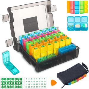 Monthly Pill Organizer 3 Times a Day, Portable Pill Box with Weekly Travel Bag, Large Capacity Medicine Organizer with Labels, 30 Day Pill Case & Pill Cutter for Easy Medication Management (Black)