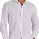 Men's 100% Linen Shirt Long Sleeve Button Down Casual Beach Shirts Plus Size (LH10 White L)