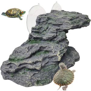 Turtle Basking Platform Reptile Climbing Shale Resin Step Ledge Stone Aquarium Ornament Rock Landscaping Decoration with Suction Cups for Frogs Newts Amphibians Lizard (Medium:8.2Lx3.3Wx3.1H)
