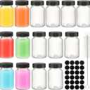 2 oz 15pcs Glass Shot Bottles Black Lids & 24 Labels And Brush-Small Clear Jar for Ginger,Juice, Sample, Whiskey-Travel Essentials Mini Bottles-Wide Mouth, Leakproof,Wellness Shot,Dishwasher Safe (15)