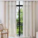 Deep Dream Grommet Semi-Sheer Boho Curtains 84 Inch Length 2 Panels for Living Room, Linen Blend Tassels Farmhouse Curtains with Embroidery for Bedroom (52" W x 84" L, 2 Panels, Floral)