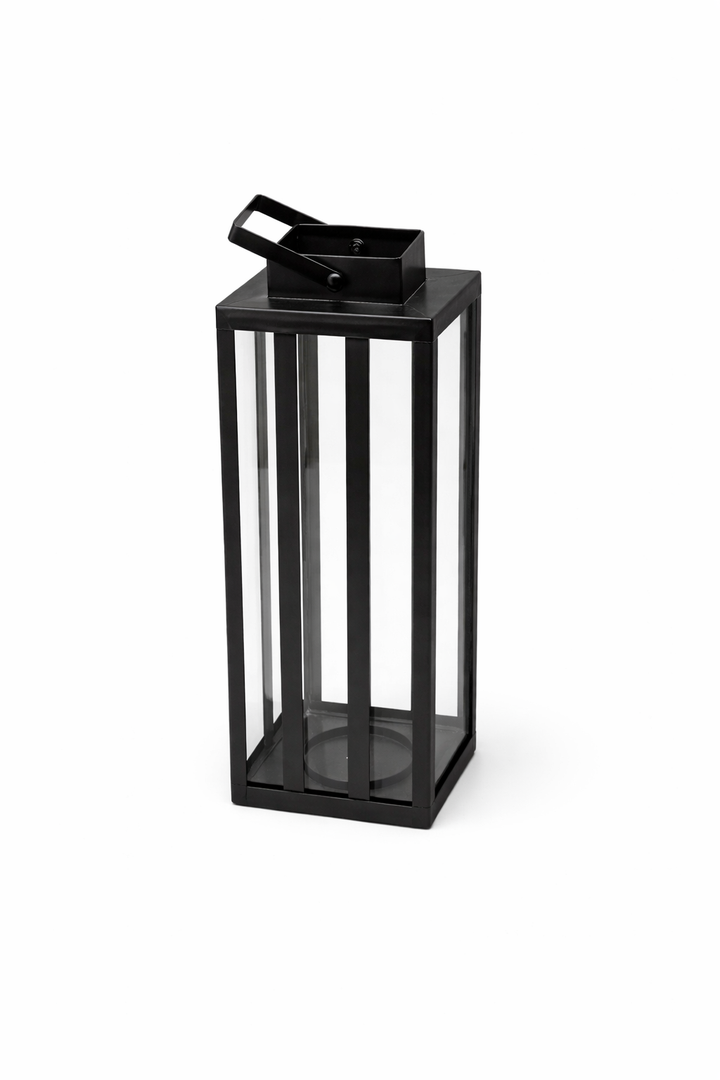 Stainless Steel Lantern 5.5 x 14 Inch Tall Metal Hanging Lanterns with Clear Glass Panels, Indoor & Outdoor Home Decor for Parties & Events - Black Finish