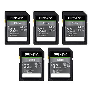 PNY 32GB Elite Class 10 U1 V10 SDHC Flash Memory Card - 100MB/s Read, Class 10, U1 Full HD, UHS-I, Full Size SD (Pack of 4)
