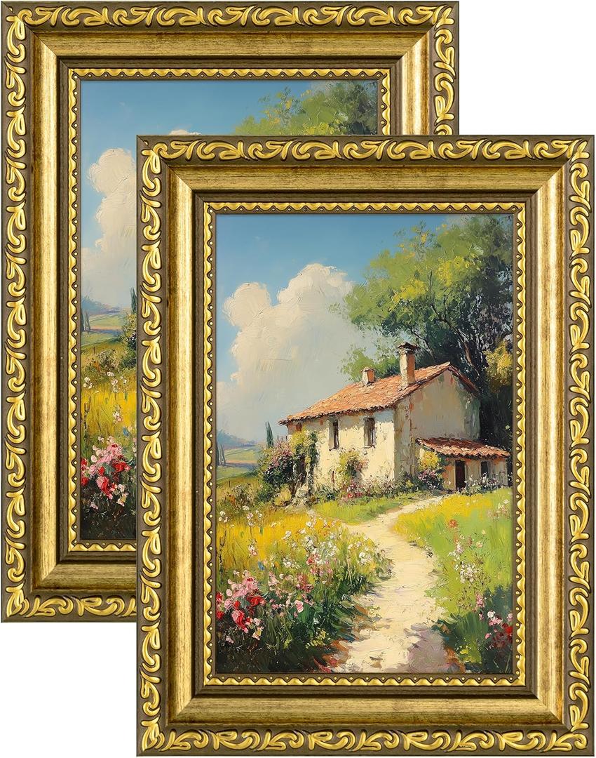 eletecpro 4x6 Picture Frames Set of 2, Vintage Frame with Glass Cover, Gold Photo Frames Display 3.5x5 Photo with Mat or 4x6 without Mat for Tabletop or Wall Decor, Gold
