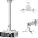 WALI Projector Mount Ceiling/Wall - Universal 3-in-1 Bracket with Extension Pole, Height Adjustable Holder for LCD/DLP Projectors, Supports up to 44lbs, White (PM-003-W)