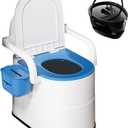 Bedside Commode Toilet for Elderly, Portable Toilet for Adults with Full-Surround Anti-Slip, Armrests, Double Layer Odor Sealed, Bedside Commode Chair for Toilet with Arms, Blue