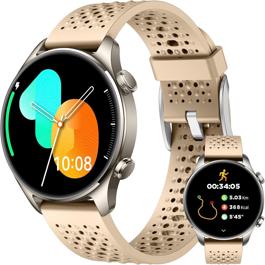 Fitness Watches Men Women with GPS Heart Rate/Sleep Monitor Smart Watch 1.43" AMOLED Touchsreen, 3ATM Waterproof 100+ Modes [Fitness/Meditation] Workout Watch Compatible with Android iOS, Yellow