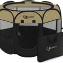 Siedihit Puppy Playpen for Small Dog Cat, Dogs Tent Crate Cage | Indoor/Outdoor, Portable Pop Up Dog Kennel with Carrying Bag for Rabbits(Black Khaki, Small)