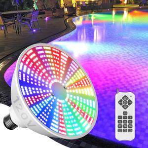 2025 LED Pool Lights Bulb: Remote Control 45W 120V RGBW Pool Light for Inground Pools with 15 Light Modes - 7000K Pool Lighting - E26 Replacement for Pentair and Hayward Pool Light Fixture