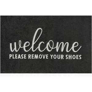AAZZKANG Welcome Mat Outdoor Please Remove Your Shoes Doormat Non Slip Indoor Front Door Mats Quickly Trap Dirt Easy to Clean for Entrance High Traffic Areas Black (28"x18", Shoes&black)