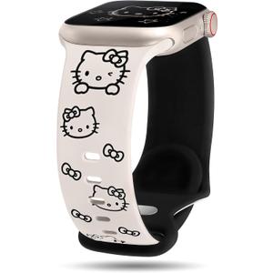Cute Cat Engraved Band Compatible with Apple Watch Bands for Women 40/38/41/42/46/45/44/49mm, Funny Cartoon Pattern Soft Silicone Sport Strap for iWatch Series 11 10 9 8 7 6 5 4 SE/Ultra 3 2 1