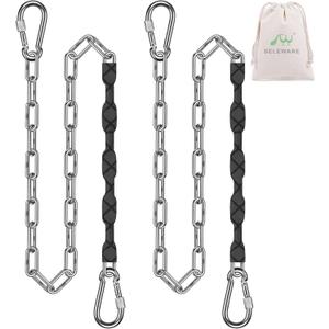 SELEWARE 2 Pcs 85" Hanging Swing Chains, 1000LB Capacity Stainless Steel Hanging Chains with 4 Carabiners, Hanging Chair Hardware for Kids Tree Swings, Hammocks, Punching Bags & Indoor/Outdoor Gym (Black)