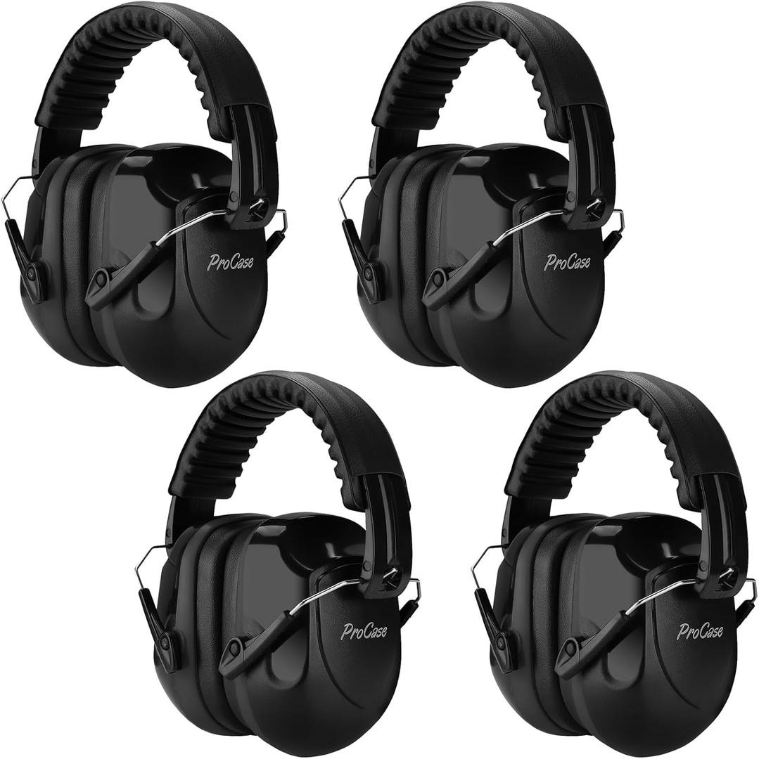ProCase Noise Reduction Ear Muffs, Sound Proof Ear Protection, NRR 28dB Noise Cancelling Headphones for Adults Kids Autism, Hearing Protection for Mowing -4 Packs, Black