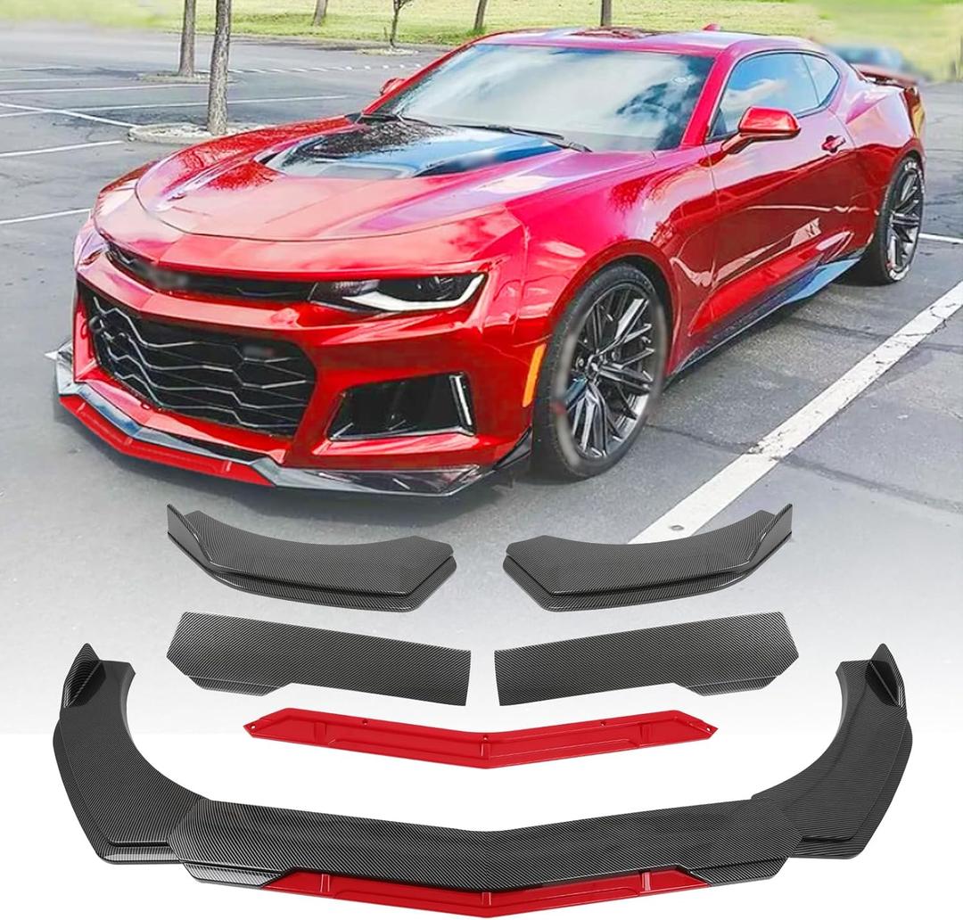 Universal Front Lip for Car 4 PCS Front Bumper Lip Adjustable Carbon Fiber Texture Front Diffuser Protector Wide Body Kit Compatible with Chevy Camaro,Corvette C7 ZR1 2014-2019,Civic