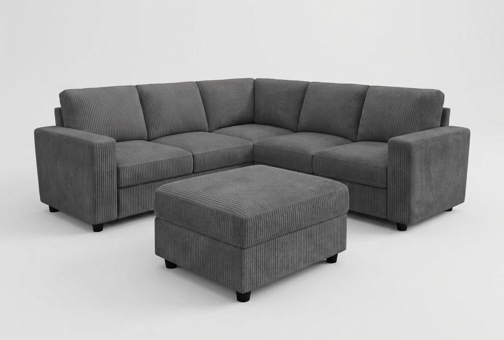 HONBAY Corduroy Sectional Couch with Storage, U Shaped Sectional Sofa, 8 Seater Sectional Couches for Living Room, Dark Gray