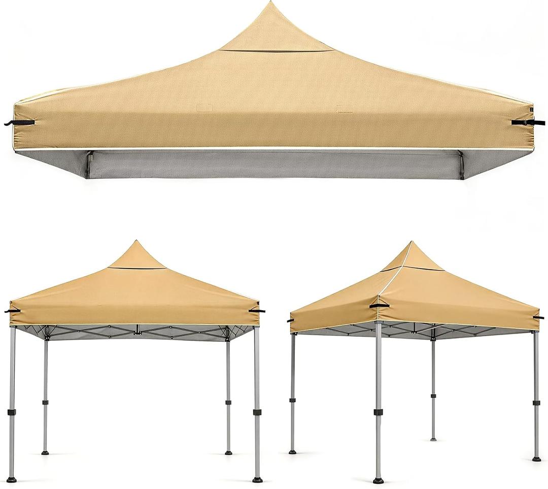 8x8 Canopy Replacement Top Cover for Straight Leg Frame with Center Support Pole, Waterproof UV Resistant Pop Up Canopy Tent Top with Air Vent, Top Only (Beige)