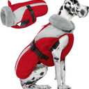 Queenmore Dog Winter Jacket, Coat for Large/Extra Large Dogs, Extra Warm Padding Fleece Puffer Coat Waterproof Parka Jacket for Great Dane Doberman, Red/Grey XXXL