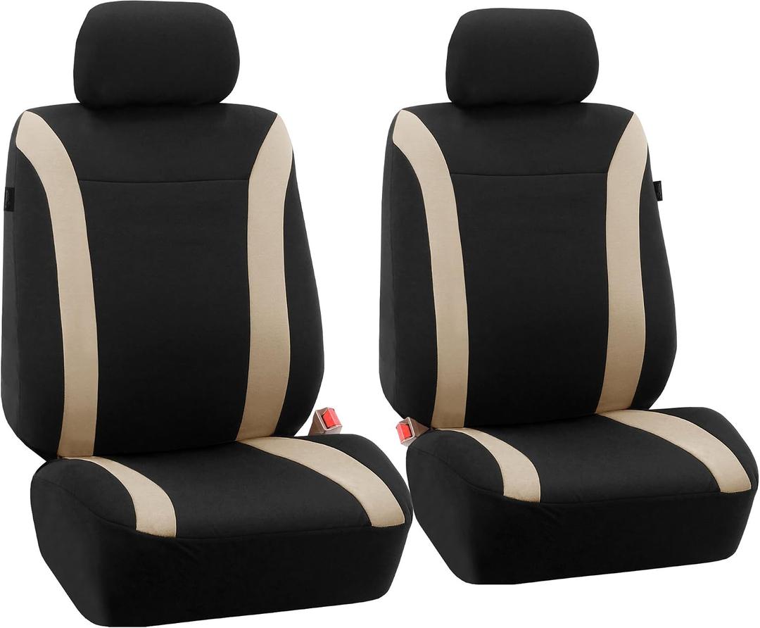 FH Group Cosmopolitan Universal Car Seat Covers Front Cloth Seat Cover Set, Washable, Airbag Compatible, Interior Upgrade for SUV, Truck, Sedan, Van Beige