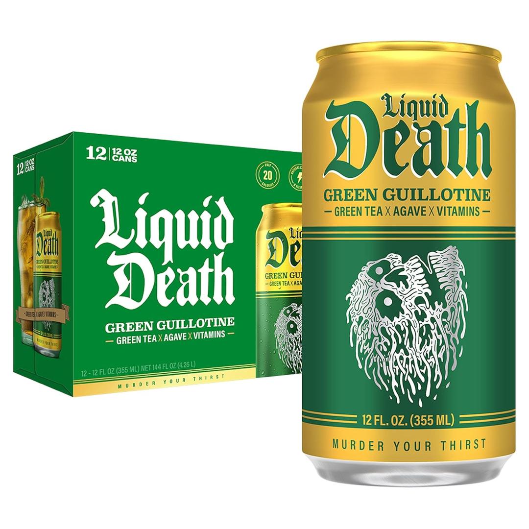 Liquid Death Iced Tea - Green Guillotine (Green Tea), Less Sugar*, Boost of Caffeine, B Vitamins, No Artificial Sweeteners, 12 Fl Oz (Pack of 12)
