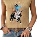 SHEWIN Women Summer Sweater Vest Sleveless Printed Tops Business Casual 2026 (Beige, S)