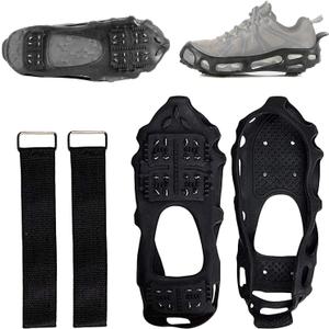 2 Pair Ice Spikes for Boots, Anti-Slip Winter Grip, 24 Teeth Ice Grippers Traction Cleats with Straps, for Mountaineering Walking Fishing Backpacking Men Women Adults Teens, S, L