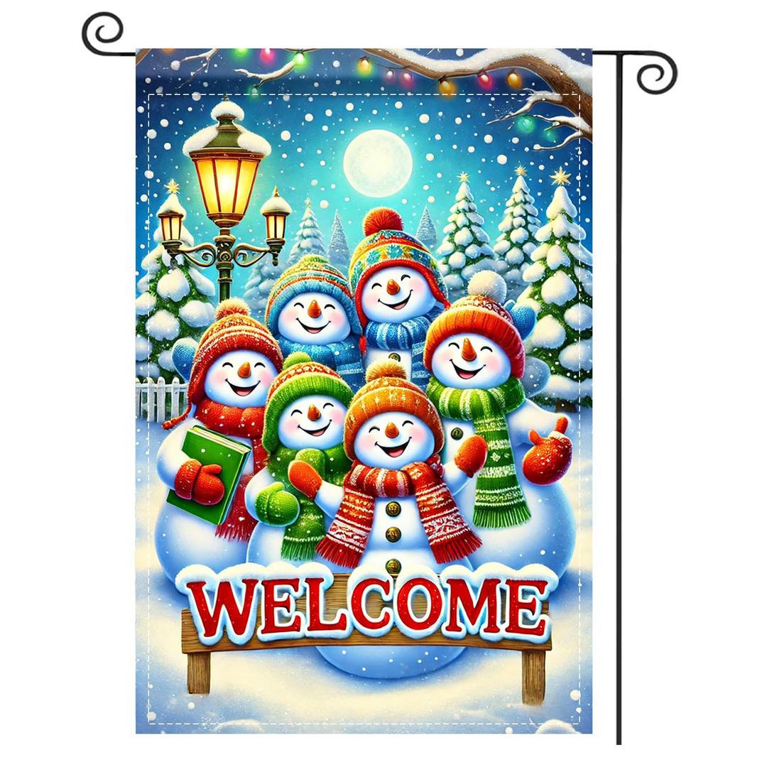 Nuxovilar Winter Garden Flag Double Sided Flags Decorations For OutsideWinter Holiday Decorative Flag Xmas Yard Outdoor Gardens Polyester (Snowman Type B,11.81 X 39.37 Inches)