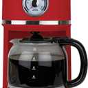 Nostalgia Classic Retro 10 Cup Coffee Maker - One-Touch Drip Brew, Reusable Filter - Anti-Drip, Auto Shutoff, & Time Display - Dishwasher Safe 50 oz Carafe - Red
