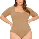 OYOANGLE Women's Plus Size Basic Short Sleeve Bodysuit Scoop Neck T Shirts Bodysuit (XL)