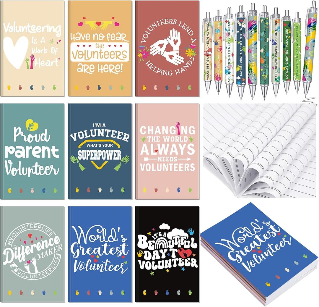 2 x Resurhang 18 Pcs Volunteer Appreciation Gifts Set Includes 9 Volunteer's Notebook Journal and 9 Inspirational Ballpoint Pens Thank You Gift for National Volunteer Week, Social Workers, Teachers