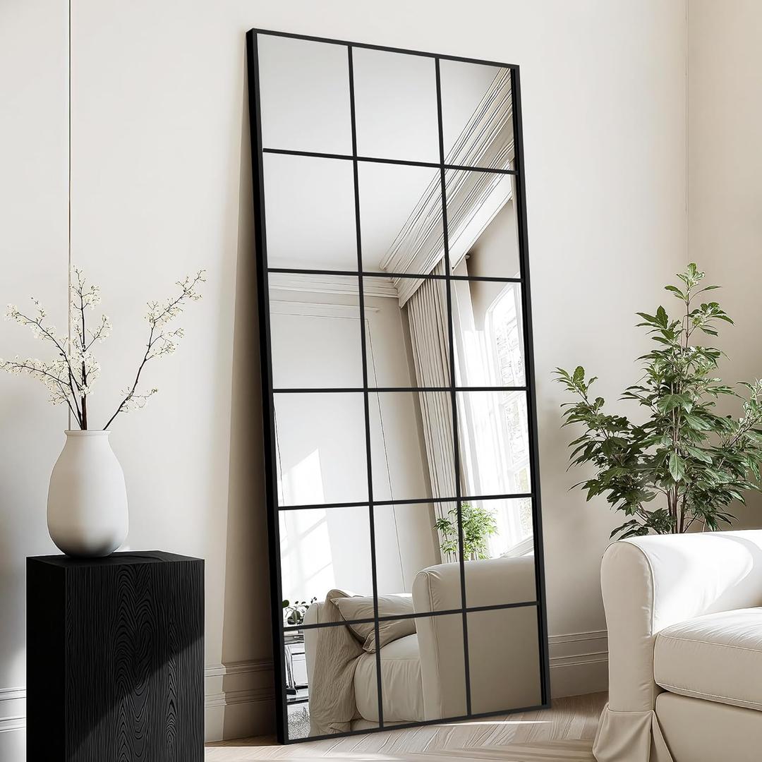 Window Mirrors for Wall Decor, Large Wall Mirrors Decorative Window Pane 30 x 70, Rectangular Metal Framed Wall Mounted Mirrors for Bedroom, Living Room, Dining Room, Entryway, Bathroom (Black)