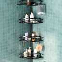 Corner Shower Caddy Tension Pole, 4-Tier Bathroom Organizer Shelves, Fast Installation Rustproof Adjustable Floor to Ceiling Standing Bath Rack Holder for Bathtub Shampoo Storage 37-113 Inches
