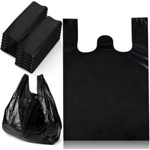 SHENLIU 400 Count Black Plastic Bags with Handles, 24" X 15.7" Large T Shirts Grocery Shopping Bags 35 Mic Thick and Heavy Duty for Home Stores Supermarkets Grocery Stores And Other Small Businesses