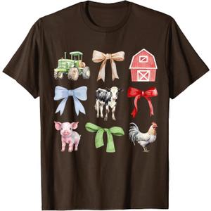 Cute Farm Animals Cow Pig Chicken Coquette Farmer Country T-Shirt, L