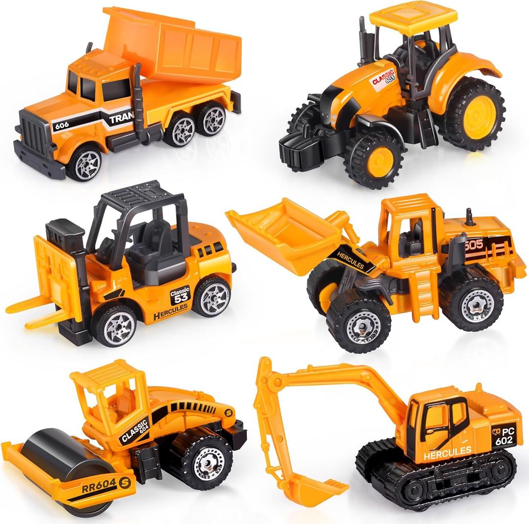 Oriate Construction 6PCS/Set diecast car, Including bulldozers, Forklift, Excavator & Other Educational Indoor & Outdoor Toy Cars, mini car Models for Boys and Girls 3 Years Old Birthday Easter Gifts