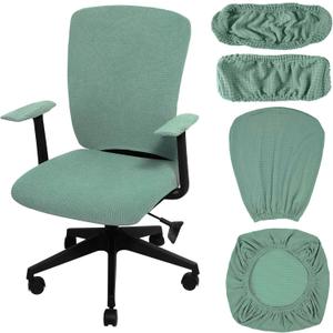Tallew 4 Pcs Office Chair Covers Set Computer Universal Protective Stretchable Chair Seat Covers Desk Armrest Slipcovers Pads Office Cushion Backrest for Rotating (XL,Pea Green)