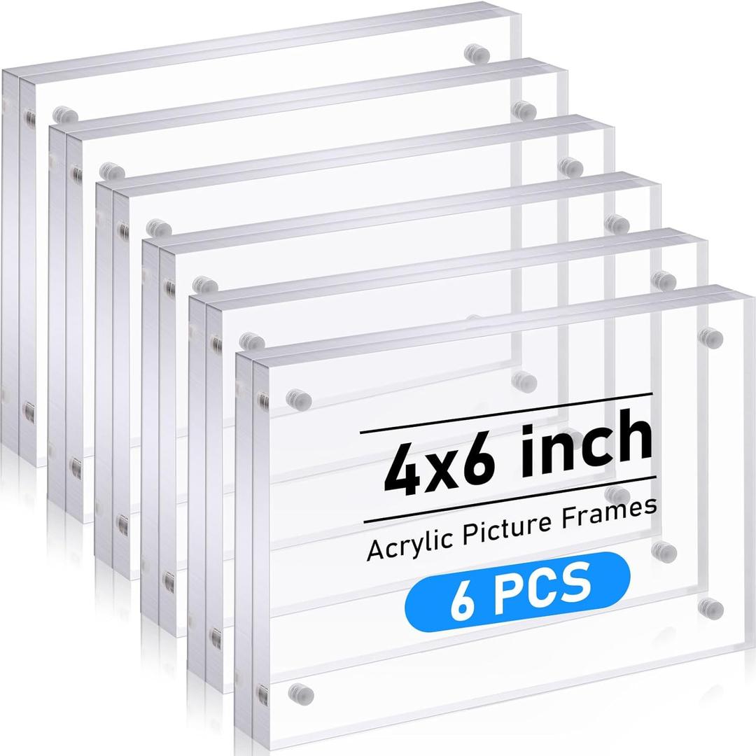 Kigley 6 Pcs 4 x 6 Inch Acrylic Picture Frames, Clear Acrylic Photo Business Card Frame Desktop Display Double Sided Wallet Size Frame Freestanding Frames for Film Photos Cards Stamp